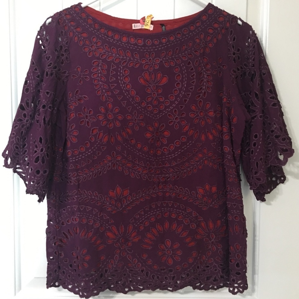 Anthropologie Purple Eyelet Top